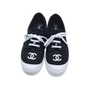 Authentic CHANEL CC Sneakers Black and White Coco Mark Bicolor Canvas Shoes 37 7